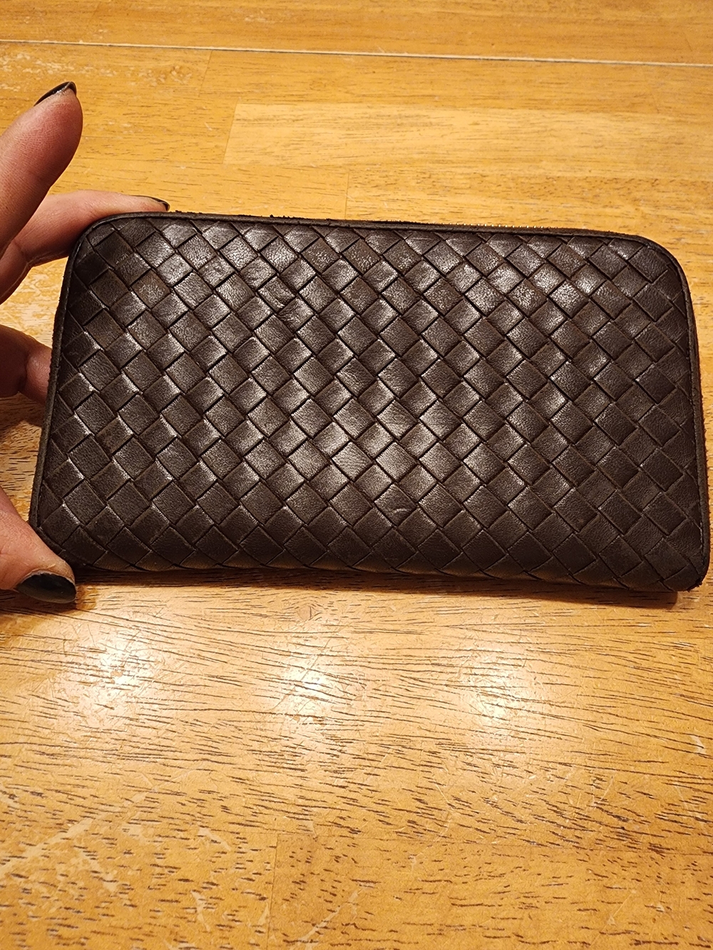 brown Bottega Veneta Intrecciato Zip Around Wallet